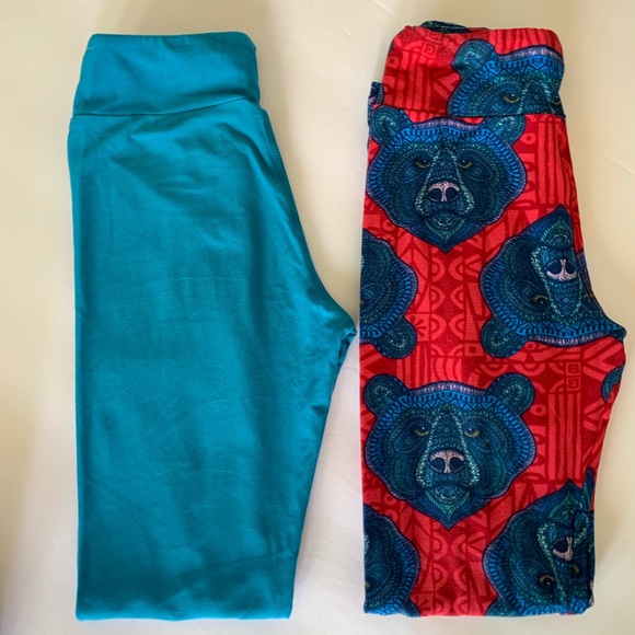 Lularoe Tween Oragami Bears Solid legging Bundle - Picture 2 of 8